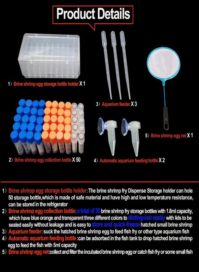 Saricho Brine Shrimp Egg Dispense Storage Kit with 50 Egg Collection Bottles, Holder, 3 Aquarium Feeders, 2 Automatic Feeding Bottles, Collecting Net - Image 2
